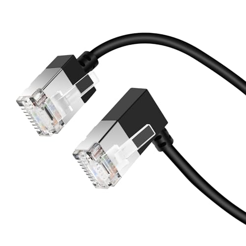 Dutevolns Câble Ethernet Flexible Cat 6 à Angle Droit de 90° 3m, Ultra Fin et Compact RJ45 Cat 6a Cordon LAN Gigabit Compatible avec Mac, PC, Routeur, Windows (Noir)