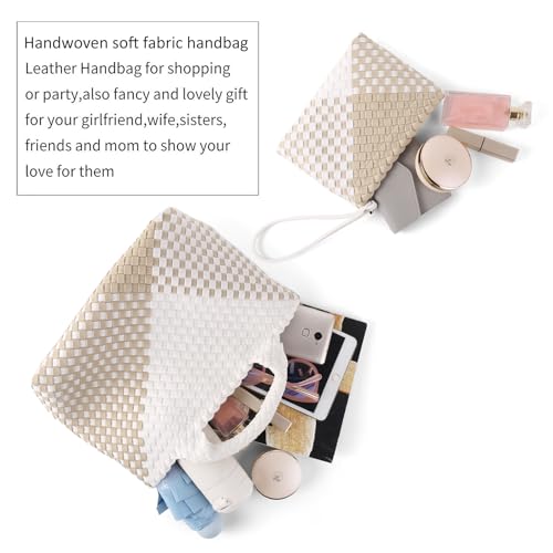 Image of Woven Bag for Women, Neoprene Tote Bag Summer Beach Handbag Purse Retro Handmade Travel Shoulder Bag Set