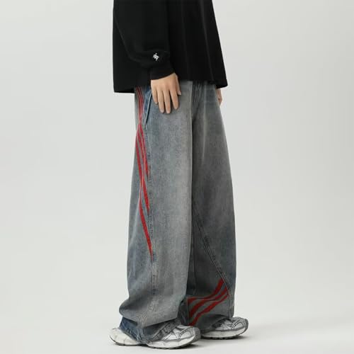 Baggy Jeans Men Draped Vintage Striped Jeans Men Relaxed Fit Washed Stripe Wide Leg Y2k Denim Pants3