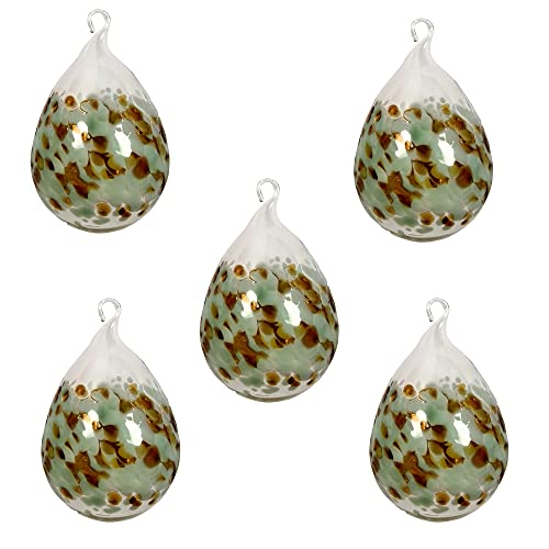 Lauschaer Glas Huevos de Pascua de cristal con gránulos, diferentes tamaños y juegos soplados a mano (5, gris opalino con oro oscuro)