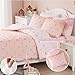 Wink Deer Twin Comforter Set with Sheets for Girls-5 Pieces Twin Bedding Sets with Pink Comforter, Sheets, Pillowcase & Sham for Kids (Pink Gold Heart, 66