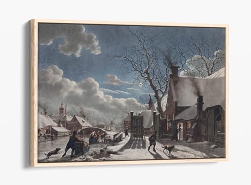 Impression sur toile chats Jacob ville hollandaise cadre chêne 76x50 cm
