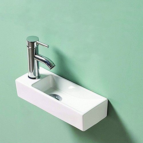 Lave main Rectangulaire Gain de place Gauche - Céramique Blanc - 38x15 cm - Minimalist