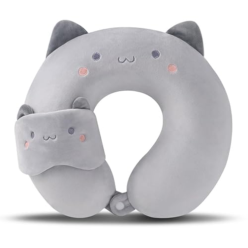 Kids Neck Pillow for Travel with Sleep Eye Mask, Cute