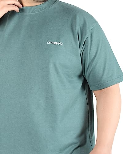 Image of CHKOKKO Men's Plus Size Terry Cotton Loose Fit Half Sleeves T-Shirt