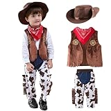 Un merveilleux cadeau, des souvenirs précieux : Cette tenue de cowboy western arbore un imprimé vache, des pompons sur les jambes et un chapeau marron. C'est un cadeau idéal pour Halloween, les baby showers, les anniversaires et bien plus encore, créant d'innombrables surprises et de beaux souvenirs pour bébé et ses parents.