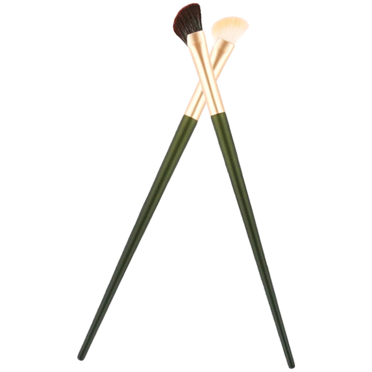 2pcs Nose Contour Makeup Brushes for Women Portable Semi-fan Shaped Nose Contouring Brush Set with Green Wood Handles and Black White Bristles for Precision Shaping