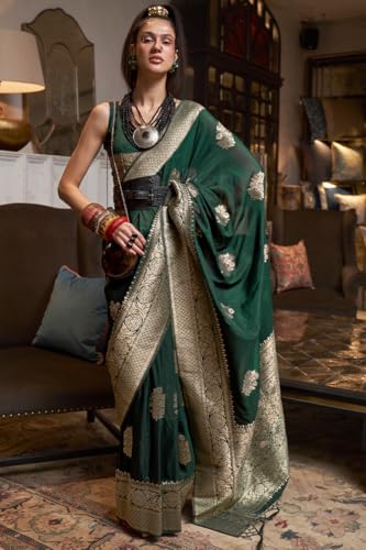 Image of SWORNOF Women's Woven Khadi Georgette Silk Saree With Unstitched Blouse Piece