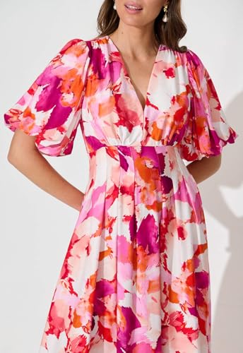 Image of Maxigerui Women's Summer Floral Maxi Dress Spring Wedding Guest Dress 2026 Red Floral S