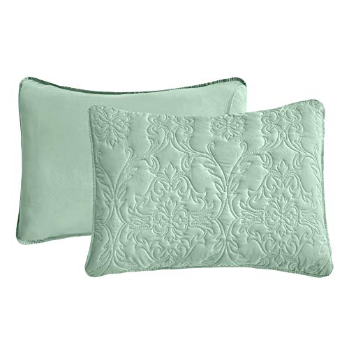Sophia and William 3 Pieces Quilt Set King Size with 1 Quilt and 2 Pillow Shams, Reversible Microfiber Bedding Bedspread Coverlet Set, Cozy, Lightweight and Hypoallergenic, Sage