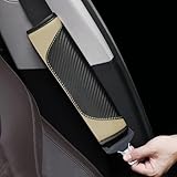 Piburth 2PCS Car Seat Belt Cover, Carbon Fiber Safety Seatbelt Shoulder Strap Covers, Breathable Leather Soft Harness Pad for Car Interior Accessories (Black/Beige)