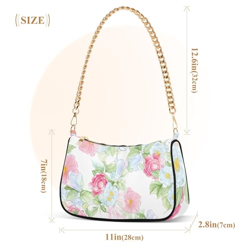 Blue Pink Flowers White Designer Handbag Womens One Shoulder Purses Evening Bags Purse Zipper Closure Chain Strap3