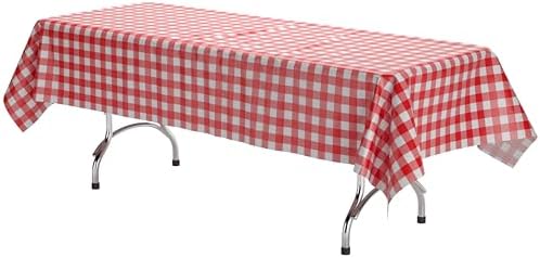 6-Pack Red Gingham Plastic Table Cloths Rectangular 54x108 Inch — view 6