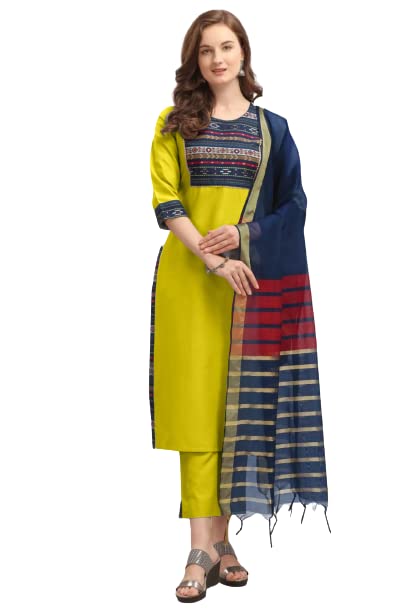 Creation Rajvi Cotton Blend Printed Round Neck 3/4 Sleeve A-Line Dress Kurti G- LINE