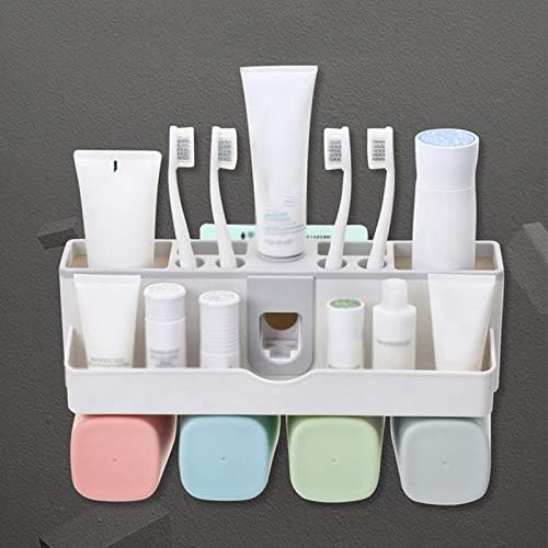 Toothbrush Holder with Cups Automatic Toothpaste Squeezer Dispenser Wall Mount Bathroom Storage Rack Bathroom Accessories Set