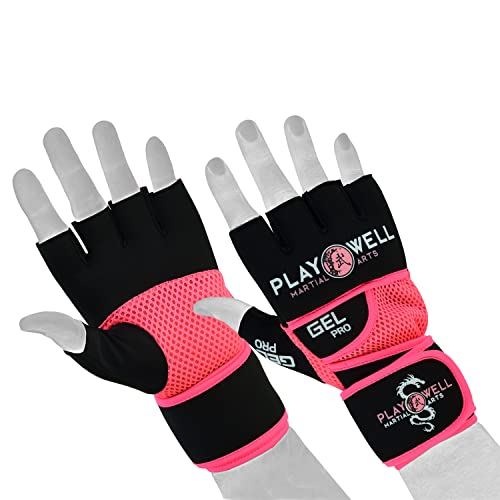 Gants de boxe en gel Playwell Elite Pro finition soignée Noir Rose
