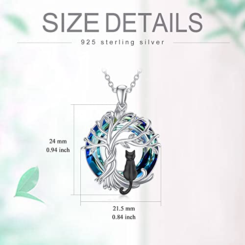 TOUPOP Cat Gifts for Cat Lovers Sterling Silver Cute Cat Tree of Life Pendant Necklace with Blue Circle Crystal Birthday Christmas Jewelry Gifts for Women4