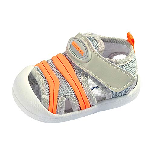 QGAKAGO Baby Breathable Mesh First Walkers Sneakers Summer Sandals Toddler Shoes for Boys Girls 6-30 Months (5.5 Toddler, Grey&Orange)
