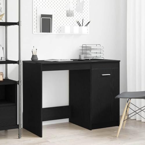 Yunovire Escritorio negro de aspecto de roble, 100 x 50 x 76 cm, robusto de madera, moderno escritorio, ideal para la oficina en casa, la oficina y los juegos