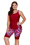 Bdcoco Women's Race Neck Boyleg Floral Pant Surf Swimwear Tankini Swim Suit XL Red