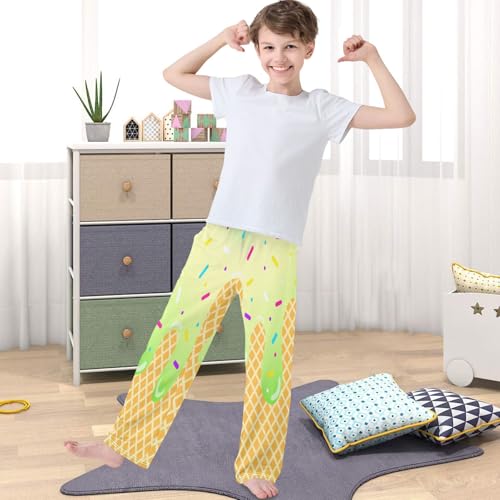 Boy's Pants Spring Green Ice Cream Jogger Pants Elastic Waist Long Bottoms Trousers with Pockets 6-14 Years4