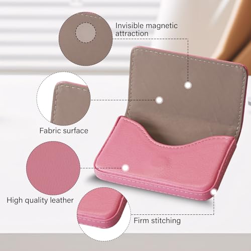 RFID Blocking Wallet - Minimalist Leather Business Credit Card Holder, PU Leather Wallet with Magnetic, Name ID Credit Card Case, Portable Carrier Purse for Business Social -Pink(LZW)4