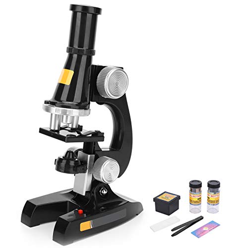 TOPINCN Kit de Microscopio para Estudiantes Adultos, Microscopio Biológico LED de Laboratorio para la Escuela en el Hogar, Kit de Monocular Compuesto Biológico 450X 200X 100X ((Negro))