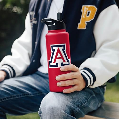 Image of Logo Brands NCAA Arizona Wildcats 34oz Logo Quencher Bottle - Double-Wall Insulated, Stainless Steel, No-Spill Lid, Easy Carry Handle