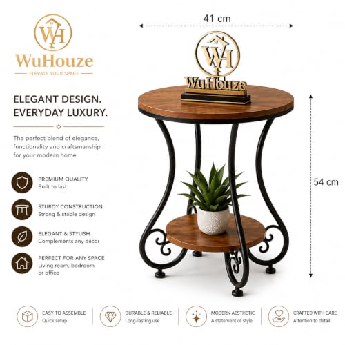 Image of Modern Double-Top Coffee Table with Rustic Farmhouse Accent, Multipurpose Living Room Bedroom, Two-Tier Small Sofa Side Bedside Table with Metal Frame Nightstand (Black BROWNX)