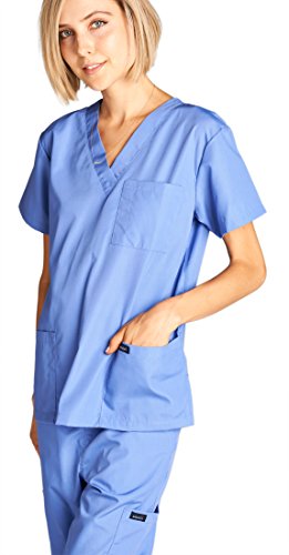 Dagacci Medical Uniform Woman And Man Scrub Set Unisex Medical Scrub Top And Pant, Ceil Blue, M #TOP3