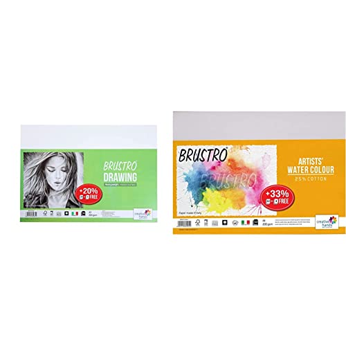Image of Brustro Drawing Papers A3, Pack of 20 + 4 Free Sheets & Brustro Artists Watercolour Paper, Cold Pressed