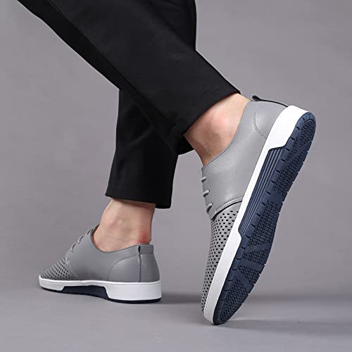 CsgrFagr Summer Style Men's Breathable Comfortable Business Lace Up Leisure Hollow Solid Leather Shoes Mens Nonslip Work Shoes Restaurant (Grey, 12)3