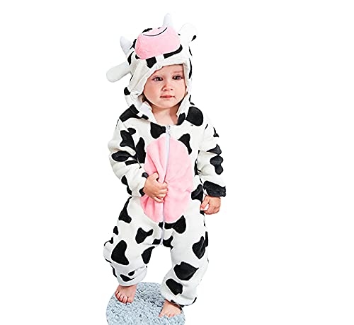 Marendyee Disfraz de bebé de franela con capucha de animal de una pieza para fiesta de cumpleaños, regalo de Halloween, Blanco-A01363, 6-12 Meses Cover