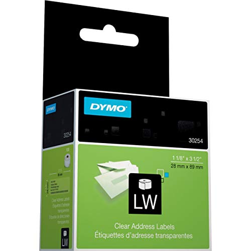 Dymo 30254 Lw Address Labels, 1-1/8 X 3-1/2, Clear, 130 Labels/Roll, 1 Roll/Bx #TOP3