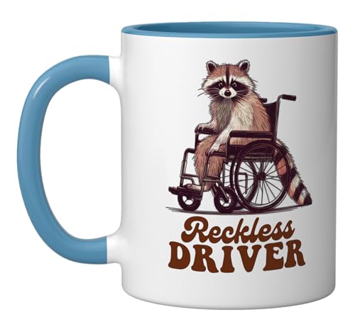Disability Disabled Wheelchair Reckless Driver Handicapped Ceramic Mug, Blue/White