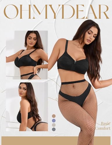 ohmydear Women's Non Wired Full Coverage Bras Non Padded Everyday Ladies T-Shirt Minimiser Bra Wide Straps Breathable Mesh Soft Cup Comfort Bralette, 38D Black - Image 4