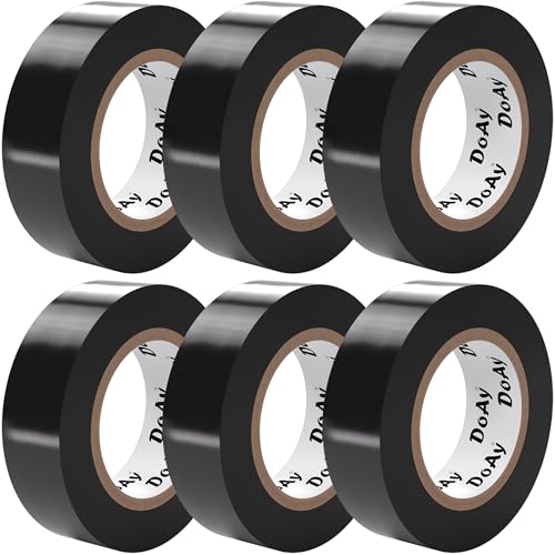 DOAY 6 Pack Black Electrical Tape - Waterproof PVC Tape 0.75 Inch Wide - Weather Resistant, Strong Adhesive, Flame Retardant - High Temp Vinyl Tape for Indoor & Outdoor Use - 180 Feet Total
