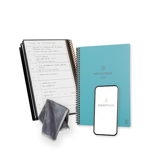 Rocketbook Fusion niedatowany planer produktywności wielokrotnego użytku, rozmiar Executive 15 cm x 22,4 cm, turkusowy - cele, kalendarz miesięczny i tygodniowy, lista codziennych zadań do zrobienia