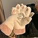 ESTINTENG Winter Warmth, Cute Plush And Thick Bear Claw Gloves, Cycling Lady, Winter Couple Neck Hanging Gloves-White Pink-One size fits all