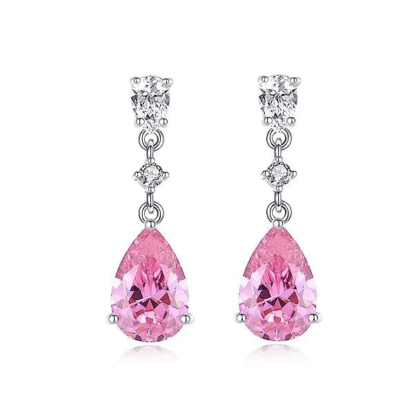 Sterling Silver Simulated Diamond Drop Earrings, Pear/Cushion/Heart Cut Simulation Diamond 5A Cubic Zirconia Earrings Perfect Jewelry Gifts