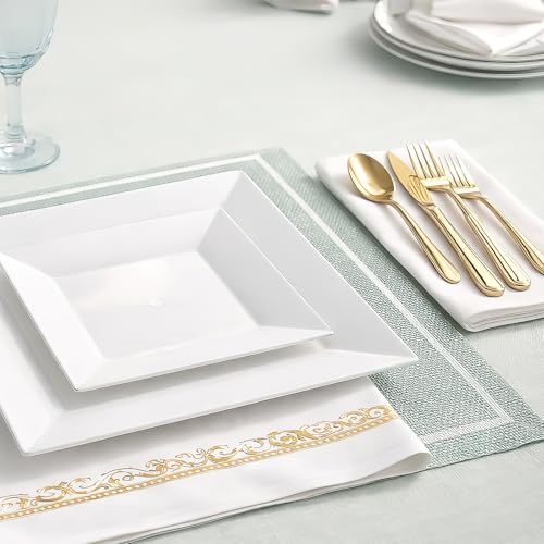 100 Pack Disposable Square Plastic Plates - 50 x 9.5 Dinner and 50 x 6.5 Salad Combo Plate - Premium Heavy Duty - Fancy and Perfect for Party, Wedding, Birthday by Byolec - Image 7