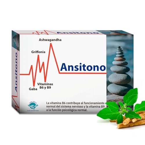 Espadiet Ansitono – ashawandha, griffonia, G.A.B.A y vitaminas B6 y B9 – Contribuye al Funcionamiento Normal del Sistema Nervioso – Favorece el Equilibrio Mental – 30 Cápsulas de 506 mg