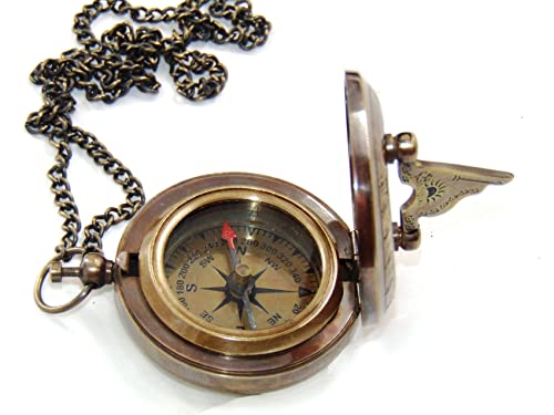 Handmade Brass Sundial Compass with Chain for Traveler Inspirational Adventurer Wedding Baptism Gift Nautical Small Compass.