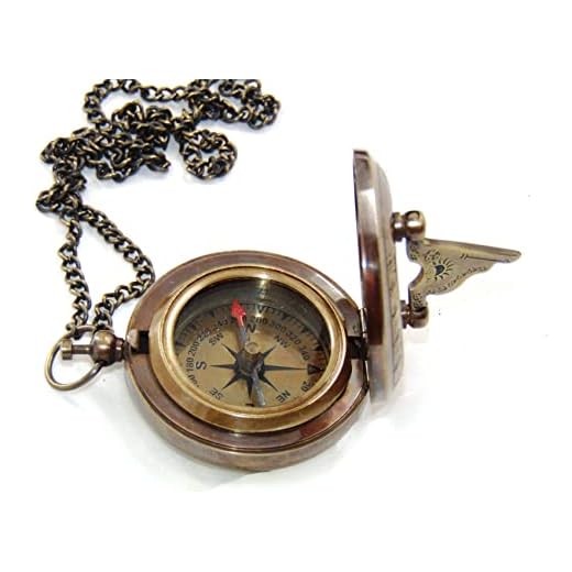 Handmade Brass Sundial Compass with Chain for Traveler Inspirational Adventurer Wedding Baptism Gift Nautical Small Compass.