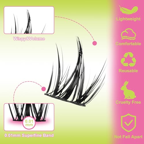 WiWiLINK Lash Clusters Kit Manga Wispy DIY Lash Extension Kit Anime Eyelash Clusters 8-16mm Spiky Volume Individual Eye Lashes D Curl Cluster Bond&Seal Cosplay Doll Cluster Eyelash Extensions Kit G01 — view 3