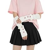Kawaii Star Arm Warmers Y2k for Girls & Women, Goth Harajuku Style White Arm Warmers, Soft Knit Y2K Long Fingerless Gloves Sleeve, Cute Japanese Lolita Accessories, Warm in Winter Cold Weather