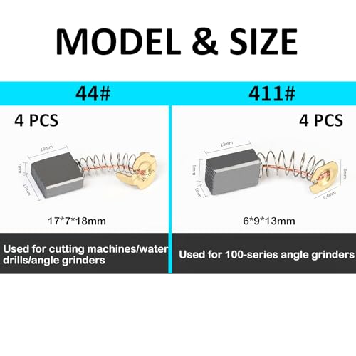 40 Stück Elektrowerkzeug Kohlebürsten Ersatz Set – 10 Größen Universal Motor Kohlebürsten für Bohrhammer, Bohrer, Winkelschleifer
