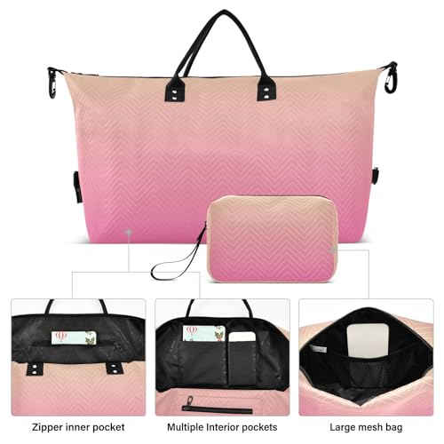 DOMIKING Pink Yellow Gradient Travel Duffle Bag Foldable Weekender Overnight Bags for Women Men Carry On Luggage Bag Personal Item Travel Bag with Toiletry Bag for Sports Trip Weekend, 2 Pcs2