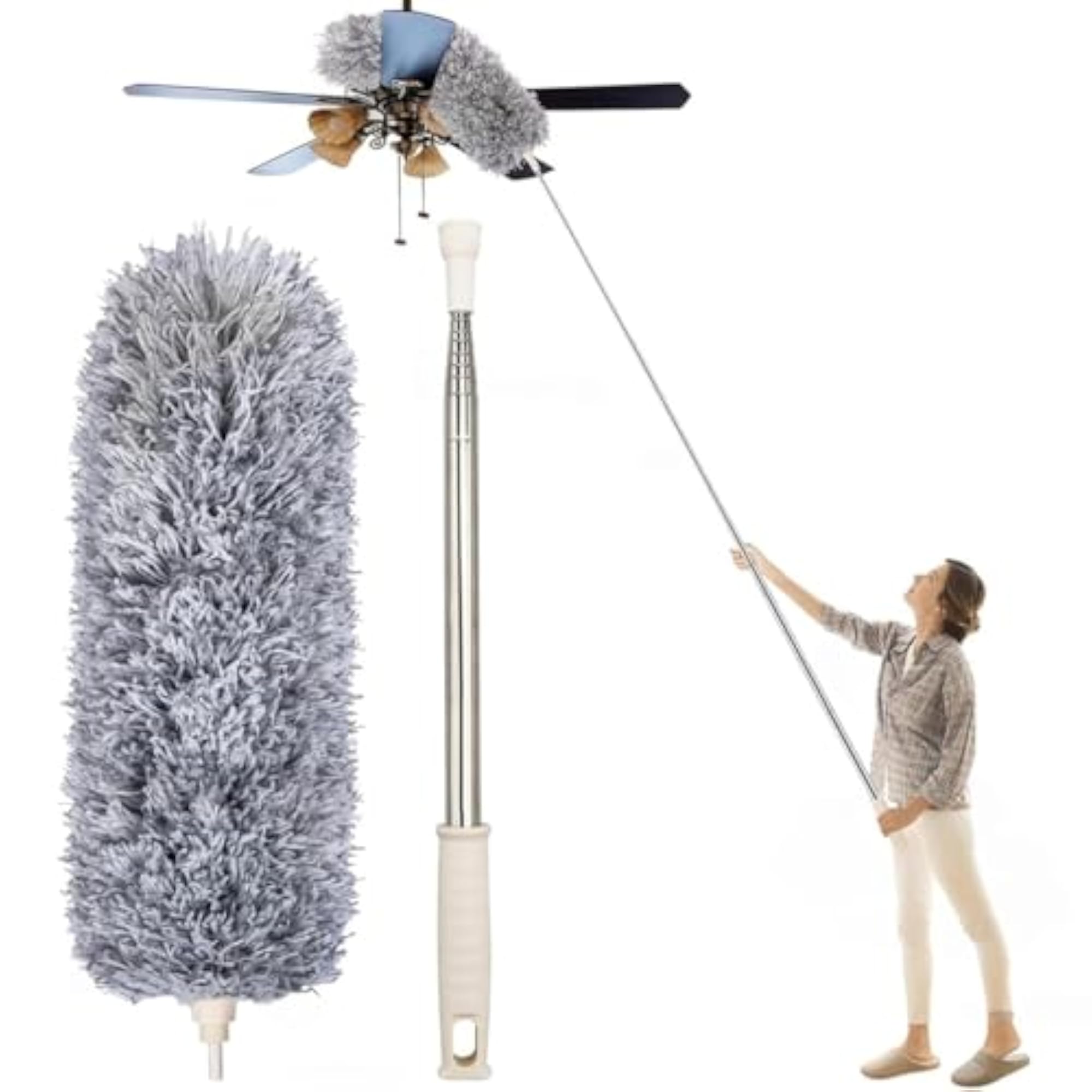 Upgraded Microfiber Duster with Extension Pole, 100 inches, Bendable Head