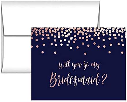 Navy and Rose Gold Bridesmaid proposals, Maid of Honor, Matron of Honor and Flower Girl Proposal Cards with envelopes